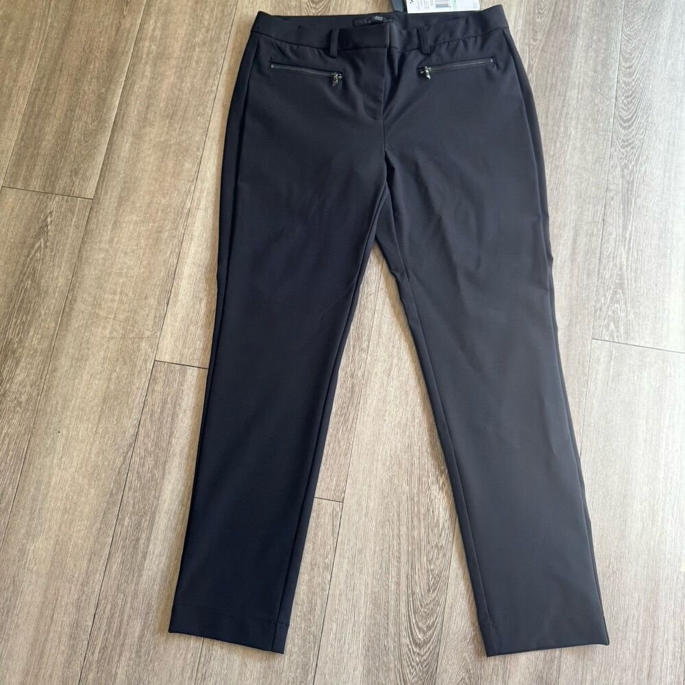 NWT Kenneth Cole Sz 8 Stretch Straight Leg Pants Black Zip Pocket Career Office